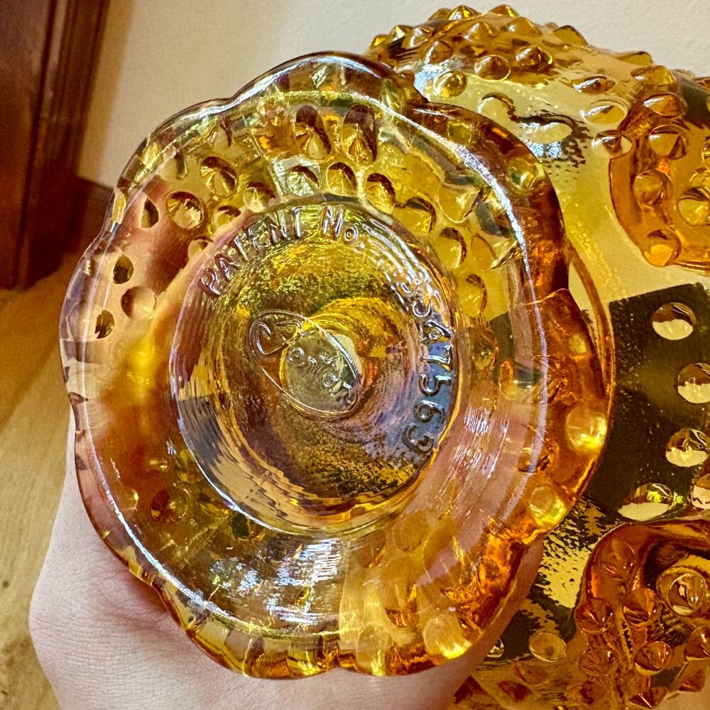 VTG Fenton Amber Glass Hobnail Candle Holder Bowl Centerpiece Bowl Decorative - Picture 5 of 10